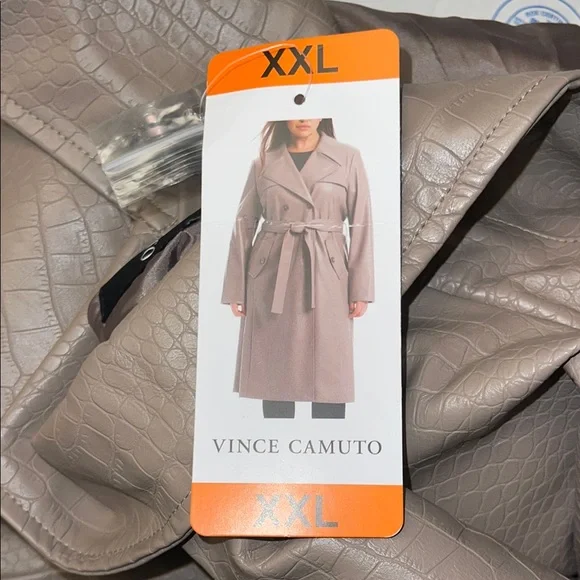 Vince Camuto Tan Trench Coat with Tailored Silhouette and Structured Shoulders - Picture 2 of 6